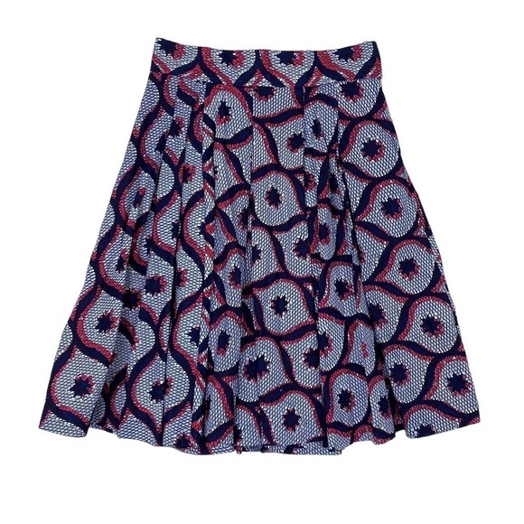 Francis + Benedict Midi Skirt White Pink Blue Bold Print Cotton Pleated X-Small - Picture 1 of 6